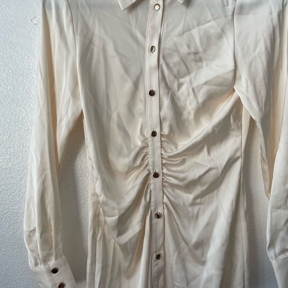Zara Satin Effect Shirt Dress Special Edition Ecru Off White 7969/259 Size XS - Picture 6 of 11